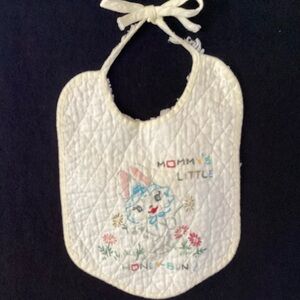 Vintage White Quilted Hand Painted Baby Bib